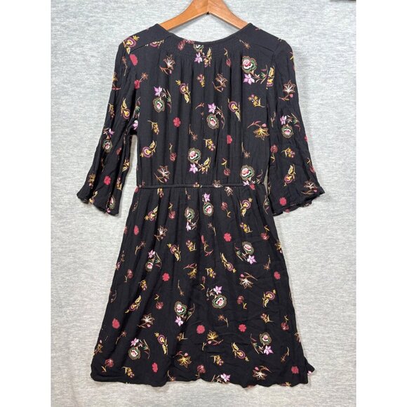Old Navy Womens Black Floral Midi Dress‎ M Bell Sleeve Swing - Picture 5 of 5